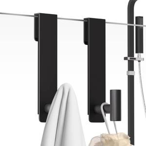 lot 1280 image: PMMASTO Shower Door Hooks, (7.5 Inch) Extended Towel Hooks for Bathroom Frameless Glass Shower Door, Stainless Steel Heavy Duty Hooks for Hanger Robe,Towel (Black T Shape 2 Pack)