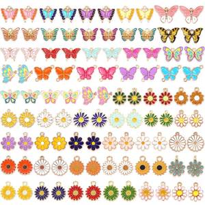 lot 1282 image: SANNIX 110Pcs55 Pairs Mixed Flower Butterfly Charms for Jewelry Making, Assorted Gold Enamel Charm Spring Metal Pendants for Bracelets Necklaces Earrings Craft Making Accessories