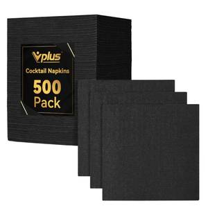 lot 1293 image: Vplus 500 Pack Black Cocktail Napkins, Elegant Beverage Napkins, 3-Ply Disposable Paper Napkins 4.9x4.9 inch, Perfect for Restaurant, Bar, Party, Wedding, Dessert
