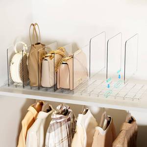 lot 1295 image: MSHOMELY Bag & Purse Organizer for Closet Stackable Acrylic Shelf Dividers for Closet Organization, Clear Handbag Purse Storage Organizer Divider, Keep Clutch, Wallet, Pocketbook Upright, 2 Pack