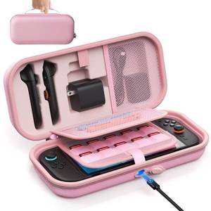 lot 1299 image: Charge inside Carrying Case for Nintendo Switch 2 2025  Switch OLED  Switch with Adapter and Joy-Con Storage, Travel Case for Switch 2 Console with 22 Game Card Storage (Pink)