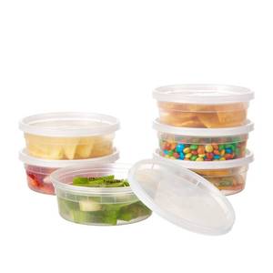 lot 1342 image: 48Set-8oz Plastic Deli Food Storage Containers With Lids Disposable Clear Small Togo Jars Bowls For Soup, Meal Prep, Slime  BPA Free  Stackable  Leakproof  Microwave  Dishwasher  Freezer Safe