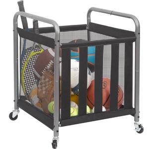 lot 1344 image: STORAGE MANIAC Ball Storage Bin Rolling Sports Ball Cart, Metal Garage Organizer Sport Rack Basketball Storage Cage for Garage or Gym, Indoor & Outdoor Sports Equipment Organizer 1 Pack