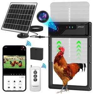 lot 1346 image: Automatic Chicken Coop Door with Camera, Battery Solar Powered, WiFi App Timer Remote Control, LCD Large Screen, Aluminum Electric Chicken Coop Door with Anti-Pinch and Anti-Trap Sensor Drive