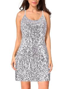 lot 1356 image: MANER Womens Glitter Sequin Dress Adjustable Spaghetti Strap Sparkle Party Dresses (Silver Grey, X-Small)