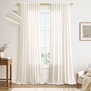lot 1358 image: Nanspring Linen Curtains 96 Inches Long for Living Room 2 Panels Back Tab Modern Farmhouse Light Filtering Soft Linen Draperies Privacy Boho Long Curtains for Bedroom Dining Ivory Cream W52 x L96