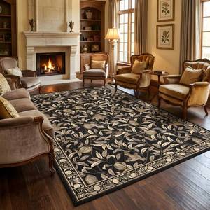 lot 1370 image: GarveeHome Boho Leaf Rugs for Bedroom, 5x7 Area Rugs for Living Room with Soft Low Pile, Non Slip Botanical Bird 5x7 Washable Rug for Dining Stain Resistant Indoor Brown Carpet for Playroom Dorm