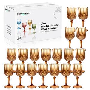 lot 1376 image: XUWAIDSGN 7oz Plastic Vintage Wine Glasses Drinking Glasses Unbreakable Wedding Glassware Crystal Water Goblets Reusable Drinkware Vintage Champagne Flutes (24, Brown)