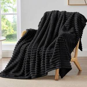 lot 1388 image: BEDELITE Twin Blanket for Couch & Bed, 300GSM Soft & Warm Fleece Blanket, Decorative and Giftable Striped Black Blankets for Women, Men, 60x80