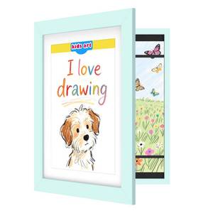 lot 1396 image: FrameWorks Light Blue 10 x 12.5 Kid Art Picture Frame - Gallery Style, Tempered Glass, Wall Mount, Family Occasion