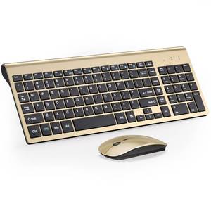 lot 1397 image: Wireless Keyboard and Mouse Ultra Slim Combo, TopMate 2.4G Silent Compact USB 2400DPI Mouse and Scissor Switch Keyboard Set, for PCLaptopWindowsMac - Gold Black