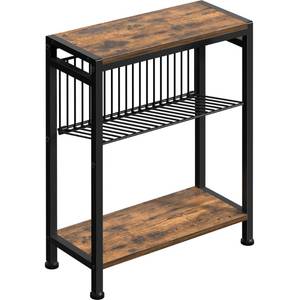 lot 1403 image: Homedawn Small Side Table for Small Space, 3-Tier Narrow End Table with Magazine Holder,Slim Nightstand, Skinny Snack Couch Table in Living Room, Bedroom Study and Balcony (Rustic Brown &Black)