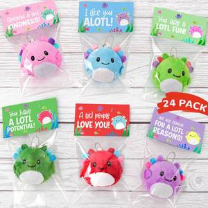 lot 1411 image: Zesua Valentines Day Gifts for Kids - 24 Pack Axolotl Plush Toys Keychains with Valentines Cards - Mini Stuffed Animals Set for Boys Girls Toddler Classroom Exchange School Activities Party Favors