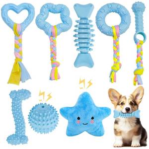 lot 1417 image: MRSOHRET Puppy Toys, 8 Pack Puppy Chew Toys for Teething, Cute Blue Small Dog Toys Set, Teething Toys for Puppies, Soft Durable Interactive Chew Toy for Small Dogs
