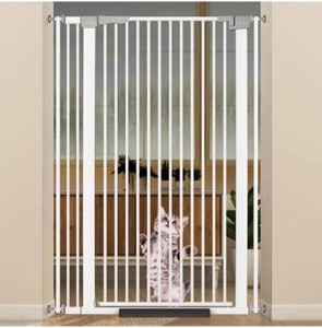 lot 1008 image: 51.18 Extra Tall Cat Gate for Doorway, 30.5-40 Auto Close Pet Gate Include 2.75 and 5.5 Extension Kits, No Drilling Pressure Mount Kit, Suitable for Doorways or Kitchen, New White