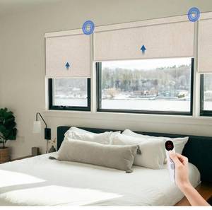 Motorized Blinds for Windows - Hapadif Roller Window Shades with Remote, No-Drill Installation, Cordless Automatic Blackout Electric Blinds, Adjustable Height, Easy to Use (Linen, 48 x 72)