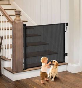 lot 1030 image: Retractable Baby Gate - 55 Wide Mesh Pet Gate with Anti-Crawling Hook, Safety Lock, One-Hand Operation, 34 Tall Baby Gate for Stairs, Doorways, Hallways, Garage, Indoor Outdoor, Black