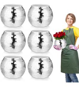 lot 1031 image: 6 Pcs Disco Ball Vase,Plastic Disco Ball Centerpieces Silver Disco Ball Planter Mirror Disco Ball Ice Bucket Disco Ball Decor Can Be Used for Wedding Centerpieces,Birthday,Office(9 Inch)