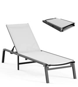 lot 1033 image: Aluminum Chaise Lounge Ourdoor - Foldable & Assemble Free Outdoor Lounge Chair with 5 Adjustable Backrest, Patio Lounge Chair for Outside Poolside Beach Pool, White