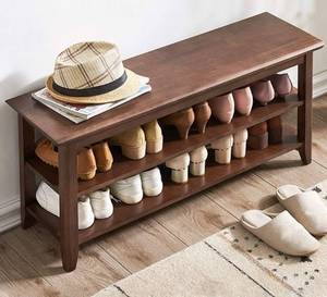 lot 1041 image: XKZG Storage Bench Wooden Shoe Rack Bench Rustic Solid Wood Entryway Bench