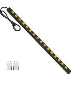 lot 1044 image: JUNNUJ Long Metal 16 Outlet Wide Spaced Garage Industrial Heavy Duty Power Strip with 6 FT Cord 15A, 125V, 1875W. Yellow