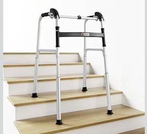 lot 1052 image: Foldable Stair Climbing Walker for Seniors, Adjustable 4-Leg Height Safety and Convenience Silver