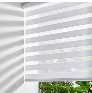 lot 1058 image: Persilux Cordless Zebra Blinds for Indoor Windows, Free-Stop Light Filtering Sheer Shades, Dual Layer for Day and Night, Roller Shades for Home (27.5 W X 64 H, White)