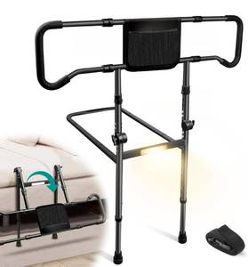 lot 1061 image: AMOVO Bed Rails for Elderly Adults Safety - Foldable Bed Assist Rails for Seniors Bed Side Grab Bar with Sensor Light, Adjustable Bedside Railing Safety Guard Rail Cane (ASTM F318617 Certified)