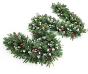 lot 1066 image: Artificial Christmas Garland with 50 Lights, Xmas Holiday Decoration Snow Flocked Artificial Garland with Pinecones Berries for Stairs Fireplaces Wall Door for Stairs
