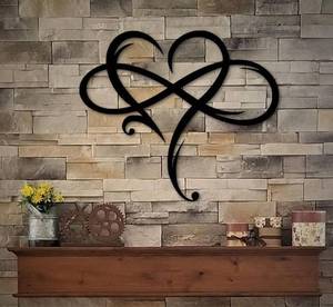 lot 1070 image: AOOLVY Infinity Heart Wall Decor, Unique Infinity Heart Metal Art Wall Decor Love Sign Steel Wall Plaques Bedroom Ornaments for Home Wedding Decor, Room Living Room Decoration (Black, 23.6x20.6inch)