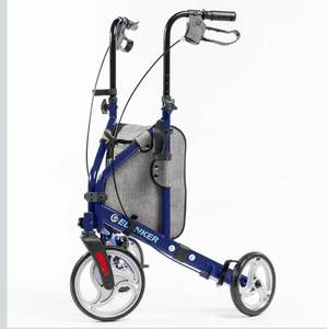 lot 1075 image: ELENKER 3 Wheel Walkers for Seniors, Three Wheeled Rollator with Storage Bag, Height Adjustable, Foldable, Narrow Rolling Walker, Blue