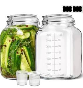lot 1076 image: ComSaf Large Glass Storage Containers with Lids, 1.1 Gallon Glass Jar with airtight Lid for Rice, Wide Mouth Mason Jars with Measurement Mark, Flour Sugar Storage Containers 135oz, Set of 2, Square