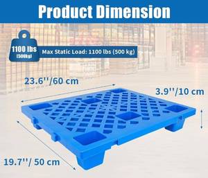 lot 1078 image: Plastic Pallets 23.6 x 19.7 x 3.9, Lightweight Waterproof Floor Pallet with Breathable Grid for Indoor Outdoor, Warehouse, Garages, Kitchen, Basement (6 Pack, 1100lbs Load Capacity, Blue)