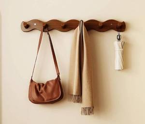 lot 1081 image: Wave Walnut-6 Hooks Piano Key Clothes Hanger, Innovative Crescent Design Wall Mounted Entrance Clothes Hook