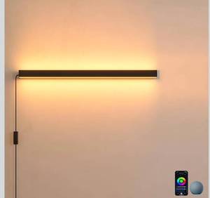 lot 1082 image: Plug In Wall Sconce,Smart RGBCW LED Wall Light Work with Alexa,Phone APP,Color Changing & White Dimmable Modern Room Wall Mount Light Bar,23.6In Long for Bedroom,Livingroom,Corner,Music Sync,1pcs