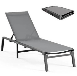 lot 1084 image: Aluminum Chaise Lounge Ourdoor - Foldable & Assemble Free Outdoor Lounge Chair with 5 Adjustable Backrest, Patio Lounge Chair for Outside Poolside Beach Pool, Grey
