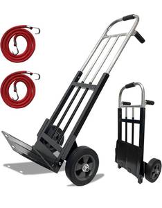 lot 1085 image: 800 LB Dolly Cart with 8 Solid Rubber Wheels, Heavy Duty Folding Hand Truck Dolly with Bungee Cords, Compact Foldable Alloy Steel Design for Warehouses, Homes, Offices, and Small Business