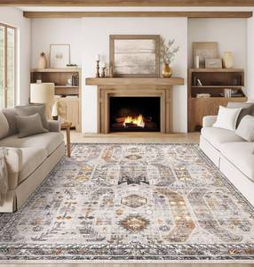 lot 1093 image: 9x12 Area Rug,Ultra-Thin Washable Rugs for Living Room,Non-Slip Lightweight Foldable Area Rug,Stain Resistant Vintage Large Rugs(BrownGold, 9x12)