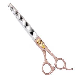lot 3009 image: Stjuo Professional Dog Grooming Scissors Rose Gold 440C Stainless Steel Straight Thinning Curved Chunker Shears for Pet Grooming Services Dogs and Cats (Thinning, 7) - Retail $50