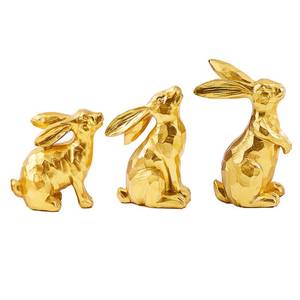 lot 3011 image: yumhum 3 Gold Easter Bunny Decorations, Resin Rabbit Figurine Small Decorative Bunny Statues for Tabletop Centerpiece Indoor Spring Easter Decor Mantle Decorations - Retail $10