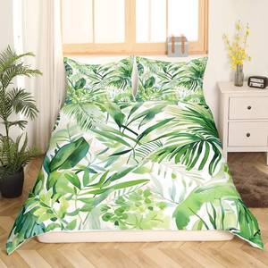 lot 3018 image: Summer Leaves Duvet Cover Queen Size,Tropical Palm Leaves Green Plants Super Soft Bedding Set for Bedroom Decor,Jungle Green Leaves Rustic Style Comforter Cover Bedding 3 Piece (No Comforter) - Retail $36