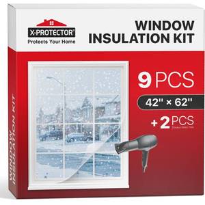 lot 3035 image: X-Protector Window Insulation for Winter - 9 Pack 42in x 62in - Clear Window Insulation Kit - Perfect Sealer from Cold - Plastic Thermal Cover to Keep The Home Warm - Retail $12