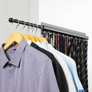 lot 3038 image: BaiNong Valet Rod for Closet Pull Out 16.5IN with 10 Hooks,Adhesive Black Closet Valet Rod Slide Out - Retail $33