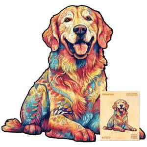 lot 3040 image: masseruon Wooden Puzzle for Adults-Loyal Golden Retriever, Unique Shaped Jigsaw Puzzles for Adult(M, 200pieces, 12.511.9in), Beautiful Animal Shaped Wood Puzzles, Christmas Family Game Birthday Gift - Retail $13