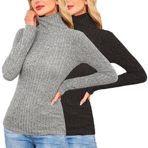 lot 3043 image: Basic Lightweight Sweaters for Womens Fall Fashion Dressy Long Sleeve Thermal 2 Pack Soft Comfy Turtleneck Shirts 2025 Tops Black, Grey Medium - Retail $12