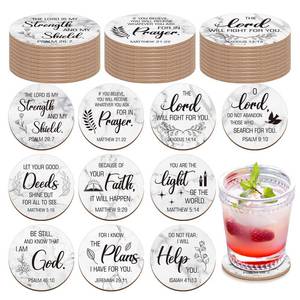 lot 3045 image: Hushee 50 Pcs Christian Church Coasters Gifts with Bible Verses 4 Christian Cork Drink Coasters Set Bulk for Adults Home Indoor Pastor Teacher Family Sunday Church Present (Marbling) - Retail $26