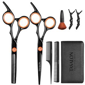 lot 3062 image: TASALON Hair Cutting Scissors Kit- All-in-1 Set of Hair Cutting Scissors - Professional Hair Shears, Thinning Scissor, Hair Comb, Neck Duster in Leather Bag -Haircut Scissor Kit - Retail $16