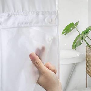 lot 3067 image: eachope 1 Pack PEVA Snap-in Shower Curtain Liner Replacement,Compatible with No Hook Shower Curtain with Snap in Liner, Removable & Water-Repellent,Machine Washable,70x64,Frost - Retail $13