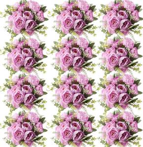 lot 3073 image: Nagobi 12 Pcs Artificial Peonies Silk Flowers, Summer Bouquet Boho Faux Flowers Arrangements for Wedding Home Centerpiece Table Decoration (Light Purple) - Retail $18