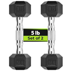 lot 3077 image: Hex Dumbbell Rubber Encased Strength Training Dumbbells, Hand Weight For Workout & ExercisePair of 5LB - Retail $25